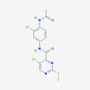 molecular formula C14H12Cl2N4O2S B2878833 5-chloro-N-(3-chloro-4-acetamidophenyl)-2-(methylsulfanyl)pyrimidine-4-carboxamide CAS No. 1211683-34-9