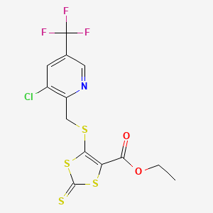 molecular formula C13H9ClF3NO2S4 B2878853 5-({[3-氯-5-(三氟甲基)-2-吡啶基]甲硫基})-2-硫代-1,3-二噻吩-4-羧酸乙酯 CAS No. 338793-54-7