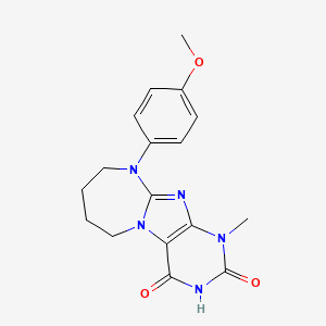 molecular formula C17H19N5O3 B2878863 10-(4-Methoxyphenyl)-1-methyl-6,7,8,9-tetrahydropurino[7,8-a][1,3]diazepine-2,4-dione CAS No. 372171-54-5