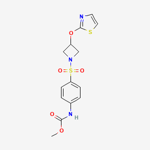 molecular formula C14H15N3O5S2 B2878864 Methyl (4-((3-(thiazol-2-yloxy)azetidin-1-yl)sulfonyl)phenyl)carbamate CAS No. 1797182-90-1