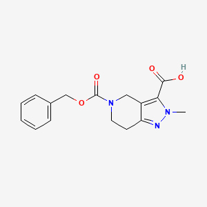 molecular formula C16H17N3O4 B2878870 2-Methyl-5-phenylmethoxycarbonyl-6,7-dihydro-4H-pyrazolo[4,3-c]pyridine-3-carboxylic acid CAS No. 1796291-77-4
