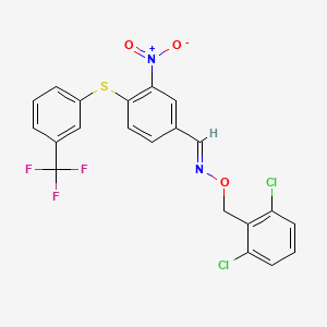 molecular formula C21H13Cl2F3N2O3S B2878880 3-nitro-4-{[3-(trifluoromethyl)phenyl]sulfanyl}benzenecarbaldehyde O-(2,6-dichlorobenzyl)oxime CAS No. 477852-21-4