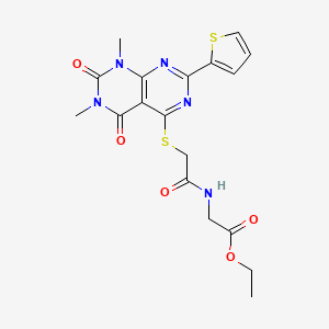 Ethyl 2-(2-((6,8-dimethyl-5,7-dioxo-2-(thiophen-2-yl)-5,6,7,8-tetrahydropyrimido[4,5-d]pyrimidin-4-yl)thio)acetamido)acetate