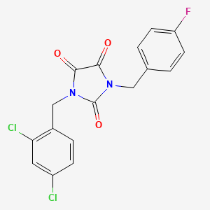 molecular formula C17H11Cl2FN2O3 B2878928 1-[(2,4-Dichlorophenyl)methyl]-3-[(4-fluorophenyl)methyl]imidazolidine-2,4,5-trione CAS No. 341966-52-7