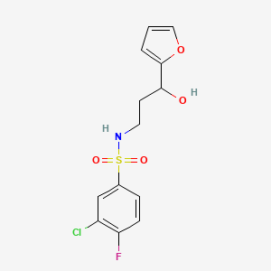 molecular formula C13H13ClFNO4S B2878932 3-氯-4-氟-N-(3-(呋喃-2-基)-3-羟基丙基)苯磺酰胺 CAS No. 1421523-93-4