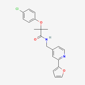 molecular formula C20H19ClN2O3 B2879007 2-(4-chlorophenoxy)-N-((2-(furan-2-yl)pyridin-4-yl)methyl)-2-methylpropanamide CAS No. 2034593-11-6