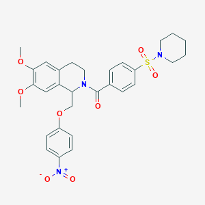 molecular formula C30H33N3O8S B2879021 (6,7-dimethoxy-1-((4-nitrophenoxy)methyl)-3,4-dihydroisoquinolin-2(1H)-yl)(4-(piperidin-1-ylsulfonyl)phenyl)methanone CAS No. 449766-19-2