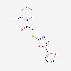 molecular formula C14H17N3O3S B2879024 2-((5-(Furan-2-yl)-1,3,4-oxadiazol-2-yl)thio)-1-(2-methylpiperidin-1-yl)ethanone CAS No. 749872-31-9