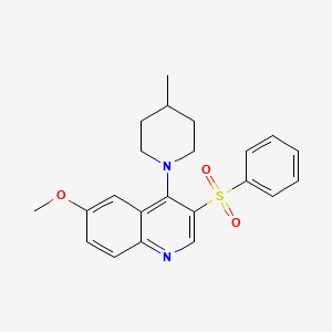 molecular formula C22H24N2O3S B2879030 3-(Benzenesulfonyl)-6-methoxy-4-(4-methylpiperidin-1-yl)quinoline CAS No. 866843-14-3