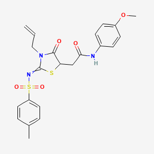 molecular formula C22H23N3O5S2 B2879047 2-(3-allyl-2-{[(4-methylphenyl)sulfonyl]imino}-4-oxo-1,3-thiazolidin-5-yl)-N-(4-methoxyphenyl)acetamide CAS No. 620568-26-5