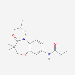 molecular formula C18H26N2O3 B2879068 N-(5-isobutyl-3,3-dimethyl-4-oxo-2,3,4,5-tetrahydrobenzo[b][1,4]oxazepin-8-yl)propionamide CAS No. 921834-73-3