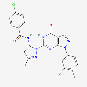 4-chloro-N-(1-(1-(3,4-dimethylphenyl)-4-oxo-4,5-dihydro-1H-pyrazolo[3,4-d]pyrimidin-6-yl)-3-methyl-1H-pyrazol-5-yl)benzamide