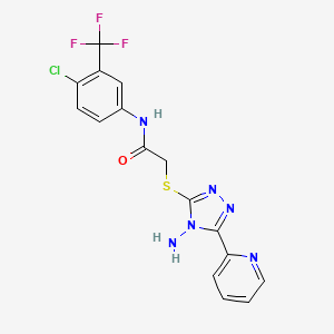 molecular formula C16H12ClF3N6OS B2879085 2-{[4-amino-5-(pyridin-2-yl)-4H-1,2,4-triazol-3-yl]sulfanyl}-N-[4-chloro-3-(trifluoromethyl)phenyl]acetamide CAS No. 587002-23-1