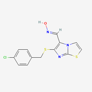molecular formula C13H10ClN3OS2 B2879088 6-[(4-Chlorobenzyl)sulfanyl]imidazo[2,1-b][1,3]thiazole-5-carbaldehyde oxime CAS No. 339023-27-7