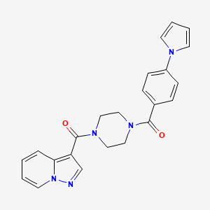 molecular formula C23H21N5O2 B2879093 (4-(4-(1H-pyrrol-1-yl)benzoyl)piperazin-1-yl)(pyrazolo[1,5-a]pyridin-3-yl)methanone CAS No. 1396872-82-4