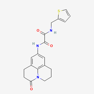 molecular formula C19H19N3O3S B2879105 N1-(3-oxo-1,2,3,5,6,7-hexahydropyrido[3,2,1-ij]quinolin-9-yl)-N2-(thiophen-2-ylmethyl)oxalamide CAS No. 898427-78-6