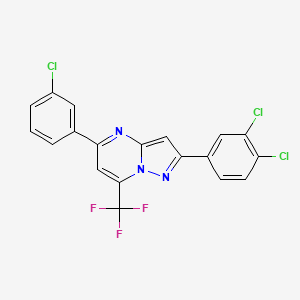 molecular formula C19H9Cl3F3N3 B2879113 5-(3-Chlorophenyl)-2-(3,4-dichlorophenyl)-7-(trifluoromethyl)pyrazolo[1,5-a]pyrimidine CAS No. 477848-55-8