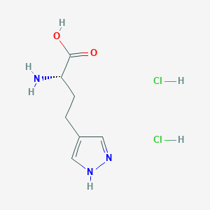 molecular formula C7H13Cl2N3O2 B2879115 (2S)-2-氨基-4-(1H-吡唑-4-基)丁酸；二盐酸盐 CAS No. 2375249-23-1