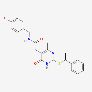 molecular formula C22H22FN3O2S B2879127 N-(4-氟苄基)-2-(4-甲基-6-氧代-2-((1-苯乙基)硫代)-1,6-二氢嘧啶-5-基)乙酰胺 CAS No. 1105201-48-6