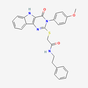 molecular formula C27H24N4O3S B2879130 2-((3-(4-甲氧基苯基)-4-氧代-4,5-二氢-3H-嘧啶并[5,4-b]吲哚-2-基)硫代)-N-苯乙基乙酰胺 CAS No. 536707-68-3