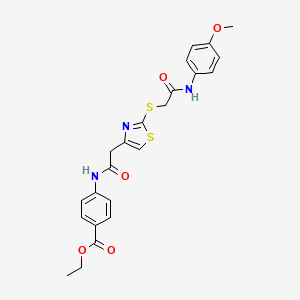 molecular formula C23H23N3O5S2 B2879138 4-(2-(2-((2-((4-甲氧苯基)氨基)-2-氧代乙基)硫)噻唑-4-基)乙酰氨基)苯甲酸乙酯 CAS No. 942000-64-8