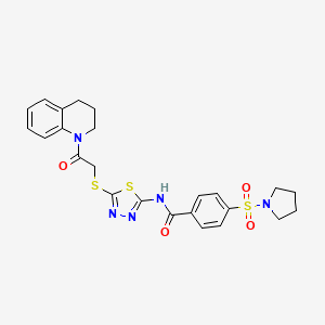 molecular formula C24H25N5O4S3 B2879139 N-(5-((2-(3,4-dihydroquinolin-1(2H)-yl)-2-oxoethyl)thio)-1,3,4-thiadiazol-2-yl)-4-(pyrrolidin-1-ylsulfonyl)benzamide CAS No. 392300-52-6