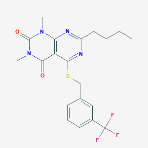 molecular formula C20H21F3N4O2S B2879144 7-butyl-1,3-dimethyl-5-((3-(trifluoromethyl)benzyl)thio)pyrimido[4,5-d]pyrimidine-2,4(1H,3H)-dione CAS No. 893906-35-9