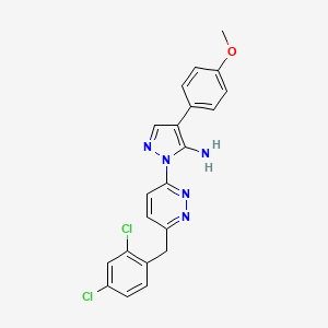 molecular formula C21H17Cl2N5O B2879148 2-[6-[(2,4-Dichlorophenyl)methyl]pyridazin-3-yl]-4-(4-methoxyphenyl)pyrazol-3-amine CAS No. 321385-79-9
