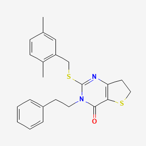 molecular formula C23H24N2OS2 B2879155 2-((2,5-dimethylbenzyl)thio)-3-phenethyl-6,7-dihydrothieno[3,2-d]pyrimidin-4(3H)-one CAS No. 877652-92-1