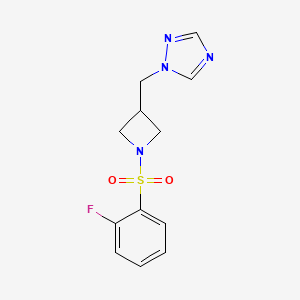 molecular formula C12H13FN4O2S B2879175 1-((1-((2-fluorophenyl)sulfonyl)azetidin-3-yl)methyl)-1H-1,2,4-triazole CAS No. 2176202-26-7