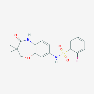 molecular formula C17H17FN2O4S B2879177 N-(3,3-dimethyl-4-oxo-2,3,4,5-tetrahydrobenzo[b][1,4]oxazepin-8-yl)-2-fluorobenzenesulfonamide CAS No. 921993-67-1