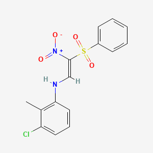 molecular formula C15H13ClN2O4S B2879190 N-[(E)-2-(benzenesulfonyl)-2-nitroethenyl]-3-chloro-2-methylaniline CAS No. 321433-85-6