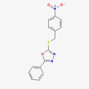 molecular formula C15H11N3O3S B2879196 2-[(4-Nitrobenzyl)sulfanyl]-5-phenyl-1,3,4-oxadiazole CAS No. 116987-25-8