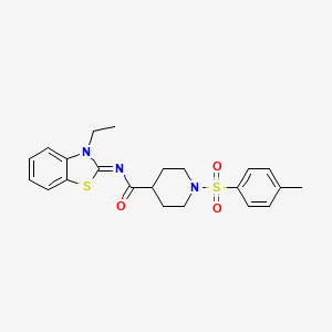 molecular formula C22H25N3O3S2 B2879201 (E)-N-(3-ethylbenzo[d]thiazol-2(3H)-ylidene)-1-tosylpiperidine-4-carboxamide CAS No. 941982-08-7