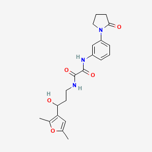 molecular formula C21H25N3O5 B2879264 N-[3-(2,5-DIMETHYLFURAN-3-YL)-3-HYDROXYPROPYL]-N'-[3-(2-OXOPYRROLIDIN-1-YL)PHENYL]ETHANEDIAMIDE CAS No. 1421485-35-9