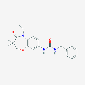 molecular formula C21H25N3O3 B2879269 1-Benzyl-3-(5-ethyl-3,3-dimethyl-4-oxo-2,3,4,5-tetrahydrobenzo[b][1,4]oxazepin-8-yl)urea CAS No. 1171950-12-1