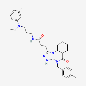 molecular formula C32H36N6O2 B2879276 N-{3-[ethyl(3-methylphenyl)amino]propyl}-3-{4-[(4-methylphenyl)methyl]-5-oxo-4H,5H-[1,2,4]triazolo[4,3-a]quinazolin-1-yl}propanamide CAS No. 902919-49-7