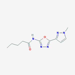 molecular formula C11H15N5O2 B2879293 N-(5-(1-methyl-1H-pyrazol-3-yl)-1,3,4-oxadiazol-2-yl)pentanamide CAS No. 1208794-65-3