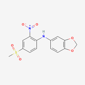 molecular formula C14H12N2O6S B2879307 N-(4-甲磺酰基-2-硝基苯基)-2H-1,3-苯并二氧杂环-5-胺 CAS No. 852702-51-3