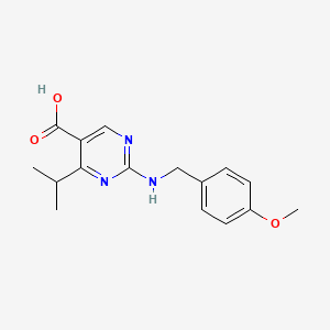 molecular formula C16H19N3O3 B2879319 4-异丙基-2-[(4-甲氧基苄基)氨基]嘧啶-5-羧酸 CAS No. 1775303-44-0