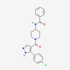 molecular formula C22H21ClN4O2 B2879320 N-(1-(3-(4-氯苯基)-1H-吡唑-4-羰基)哌啶-4-基)苯甲酰胺 CAS No. 1015933-23-9