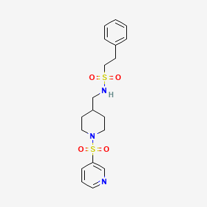 molecular formula C19H25N3O4S2 B2879347 2-phenyl-N-((1-(pyridin-3-ylsulfonyl)piperidin-4-yl)methyl)ethanesulfonamide CAS No. 1428362-78-0