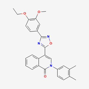 molecular formula C28H25N3O4 B2879357 2-(3,4-dimethylphenyl)-4-[3-(4-ethoxy-3-methoxyphenyl)-1,2,4-oxadiazol-5-yl]isoquinolin-1(2H)-one CAS No. 1326849-56-2