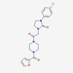 molecular formula C20H21ClN4O4 B2879360 1-(4-Chlorophenyl)-3-(2-(4-(furan-2-carbonyl)piperazin-1-yl)-2-oxoethyl)imidazolidin-2-one CAS No. 1251578-50-3