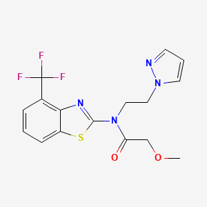 molecular formula C16H15F3N4O2S B2879376 N-(2-(1H-pyrazol-1-yl)ethyl)-2-methoxy-N-(4-(trifluoromethyl)benzo[d]thiazol-2-yl)acetamide CAS No. 1396885-39-4