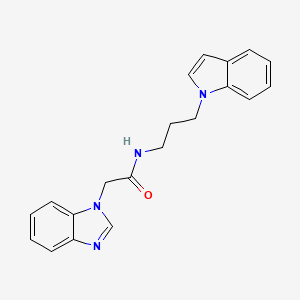 molecular formula C20H20N4O B2879381 N-(3-(1H-indol-1-yl)propyl)-2-(1H-benzo[d]imidazol-1-yl)acetamide CAS No. 1251611-36-5