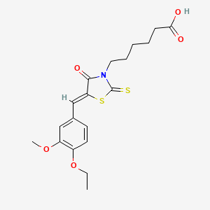 molecular formula C19H23NO5S2 B2879388 (Z)-6-(5-(4-ethoxy-3-methoxybenzylidene)-4-oxo-2-thioxothiazolidin-3-yl)hexanoic acid CAS No. 380586-80-1