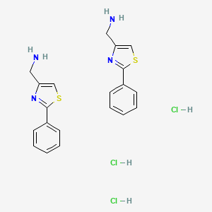 molecular formula C20H23Cl3N4S2 B2879405 (2-Phenyl-1,3-thiazol-4-yl)methanamine;trihydrochloride CAS No. 2379945-99-8