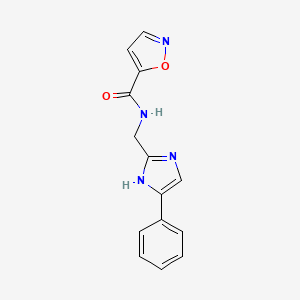 molecular formula C14H12N4O2 B2879416 N-((4-phenyl-1H-imidazol-2-yl)methyl)isoxazole-5-carboxamide CAS No. 1421445-31-9