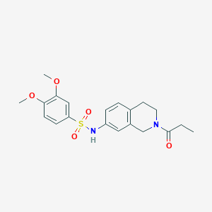 molecular formula C20H24N2O5S B2879419 3,4-dimethoxy-N-(2-propionyl-1,2,3,4-tetrahydroisoquinolin-7-yl)benzenesulfonamide CAS No. 955596-03-9